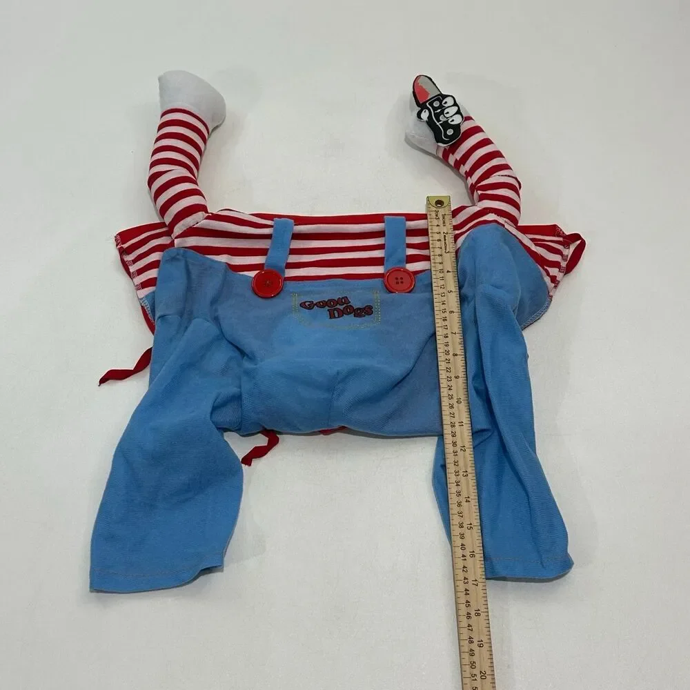 Good Dogs‎ Dog Costume Light Blue Overalls Red White Striped Shirt, Size XL